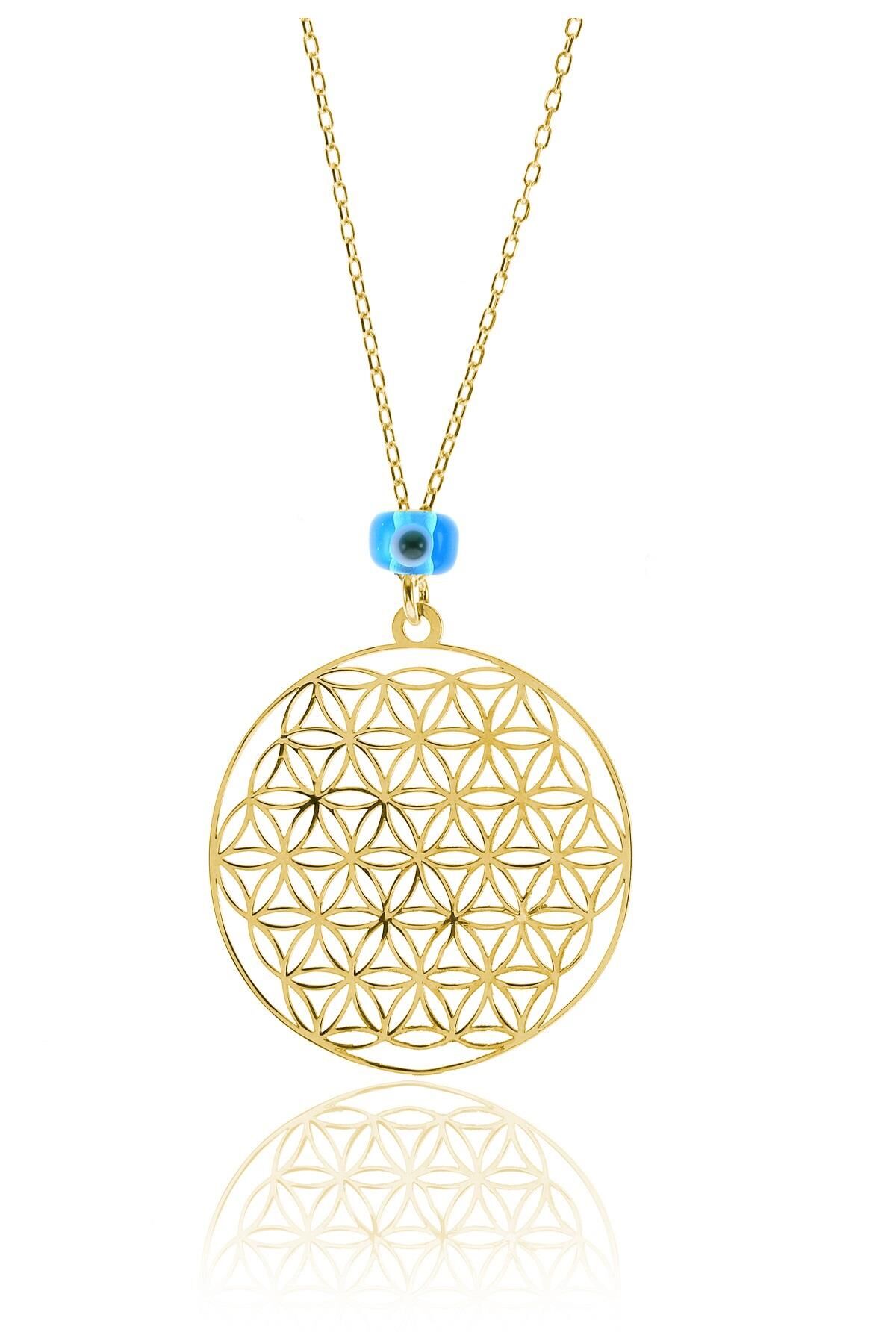 Gümüş altın yaldızlı nazarlı yaşam çiçeği kolye SGTL11444GOLD