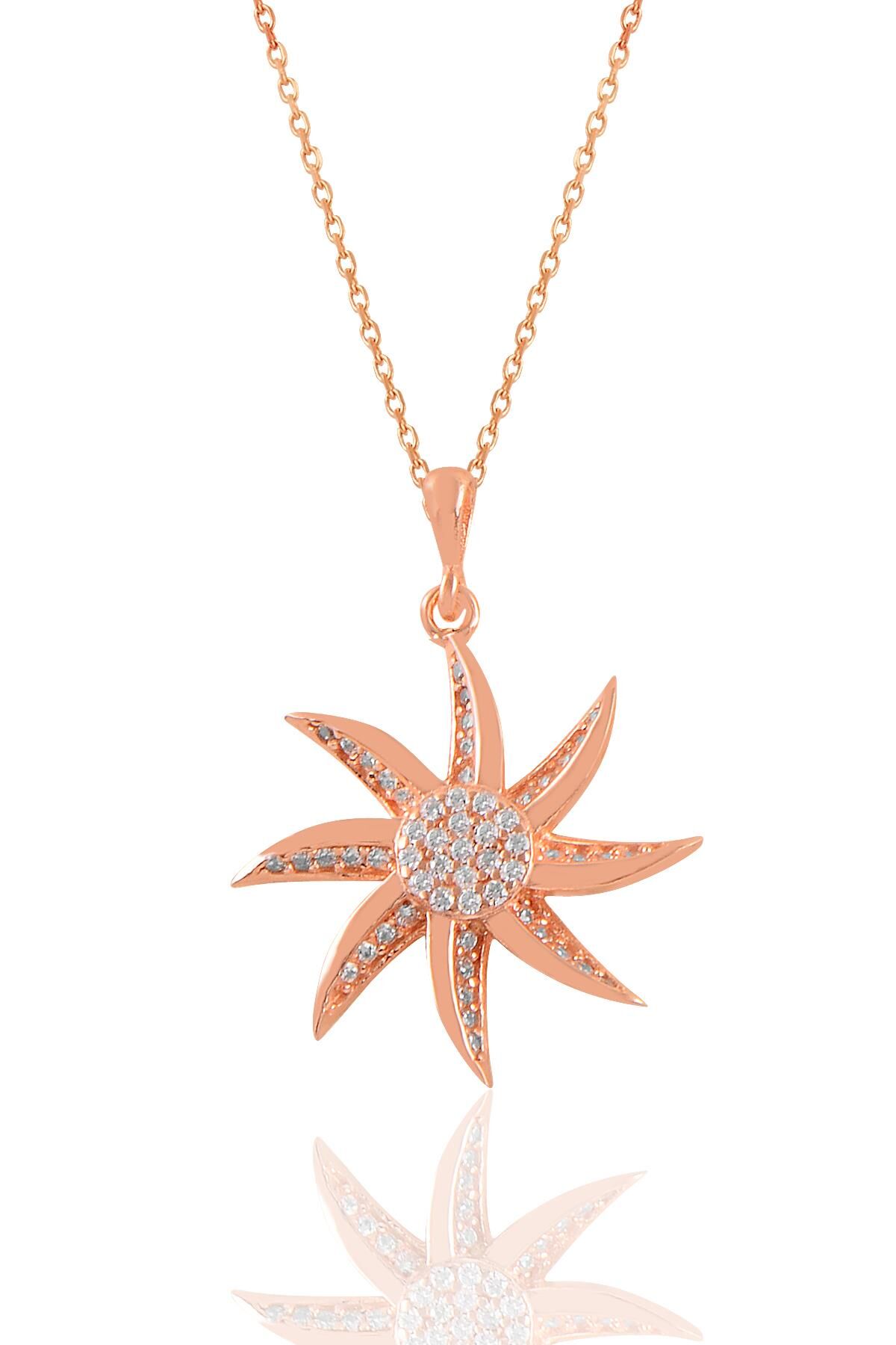 Gümüş rose zirkon taşlı 8 kollu deniz yıldızı kolye SGTL11040ROSE