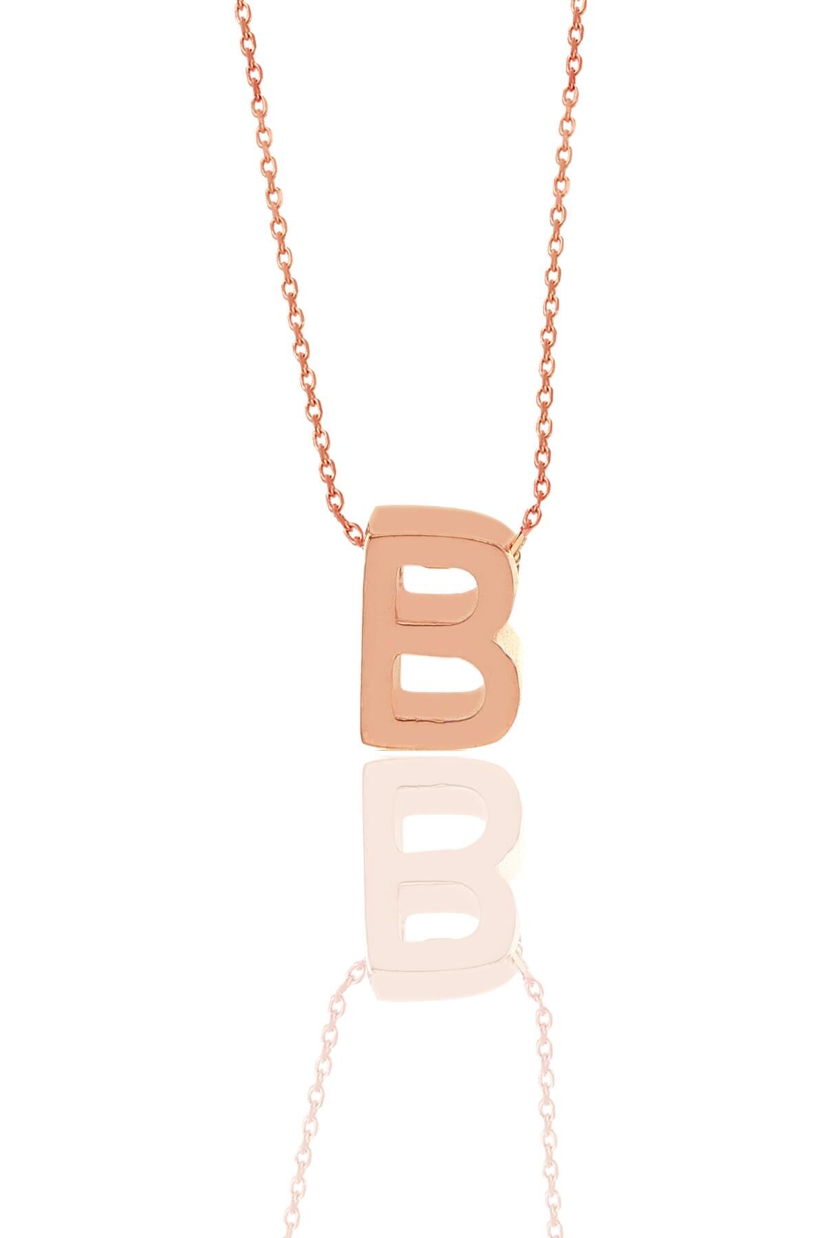 Gümüş rose üç boyutlu minimal B harf kolye SGTL11182B