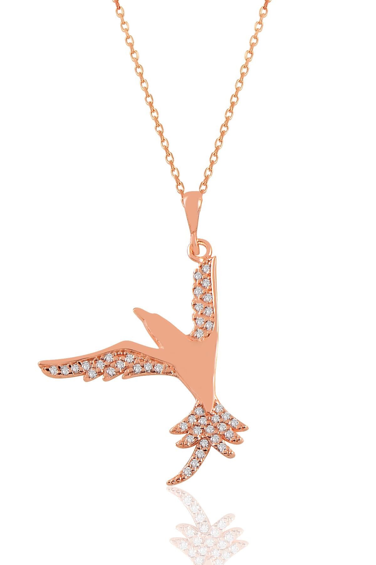 Gümüş rose zirkon taşlı kırlangıç kolye SGTL11024ROSE