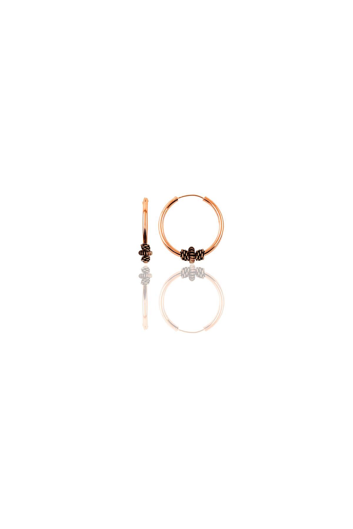 Gümüş rose 12 mm mini işlemeli halka küpe SGTL11289ROSE