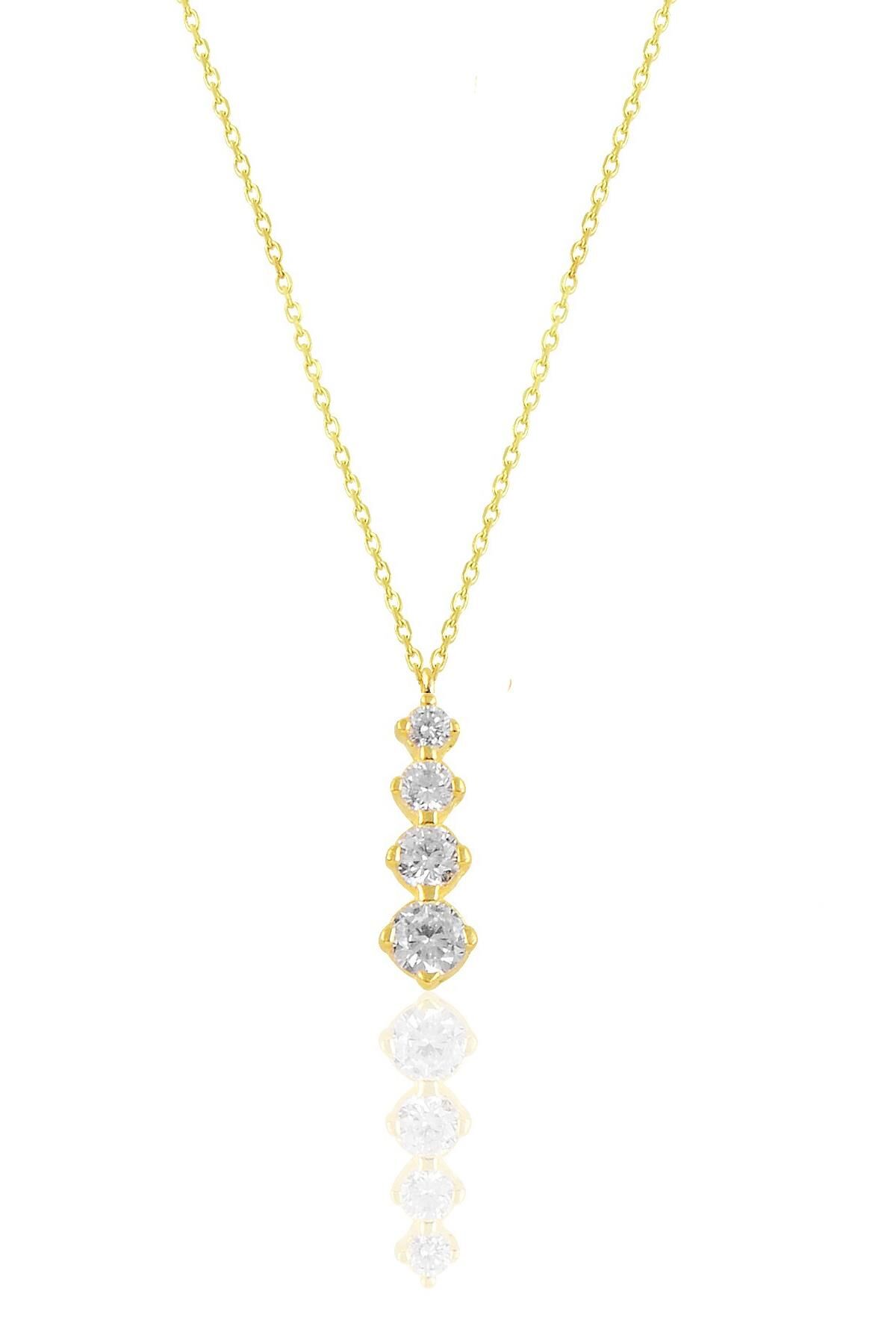 Gümüş altın yaldızlı zirkon taşlı pırlanta modeli pırıltı kolye SGTL10631GOLD
