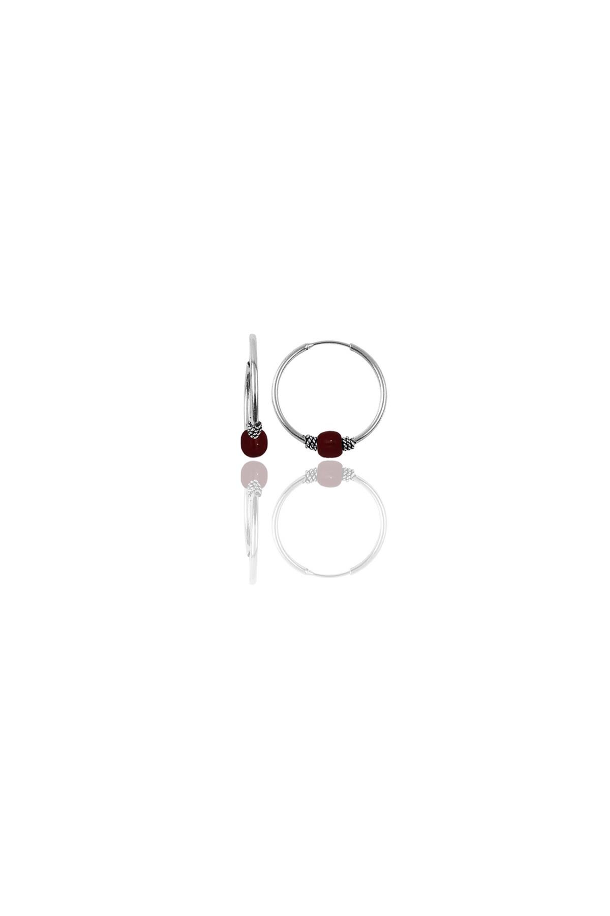 Gümüş 12 mm mini mercan renkli halka küpe SGTL11283RODAJ