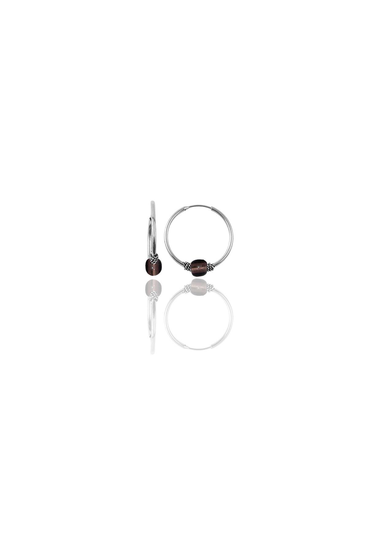 Gümüş 12 mm mini açık kahverengi taşlı halka küpe SGTL11282RODAJ