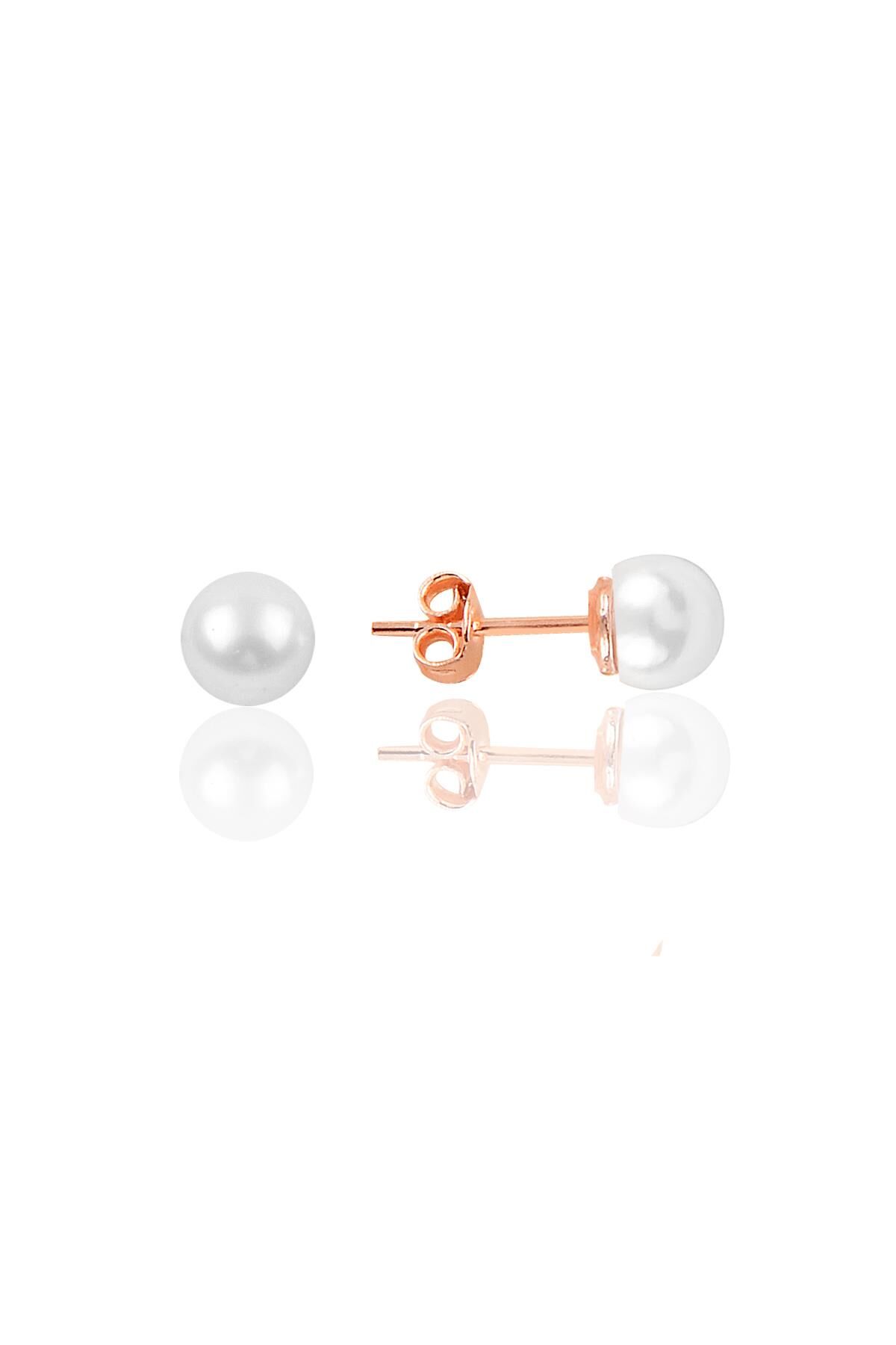 Gümüş rose 6 mm inci küpe SGTL11804ROSE
