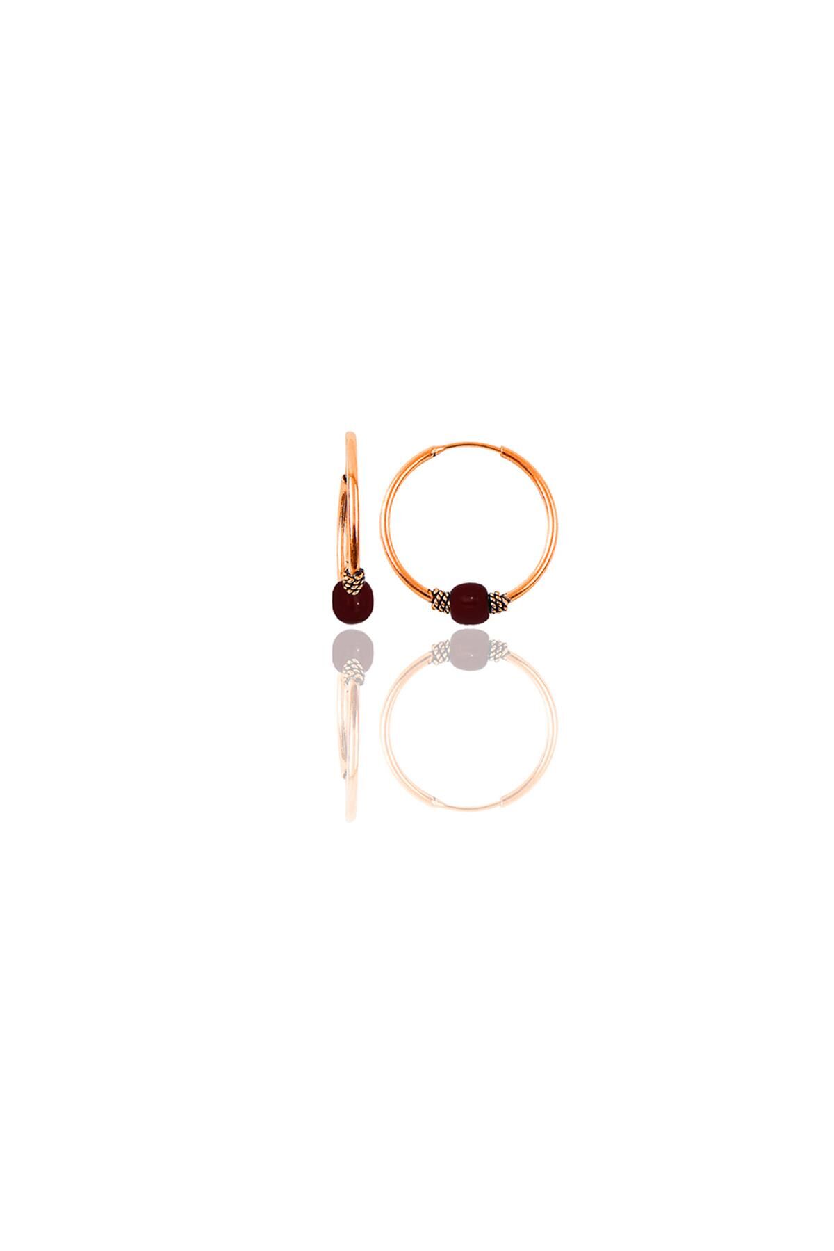 Gümüş rose 14 mm mercan renkli halka küpe SGTL11273ROSE