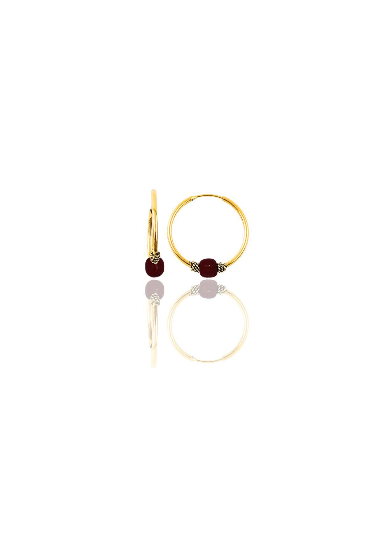 Gümüş altın yaldızlı 14 mm mercan renkli halka küpe SGTL11273GOLD