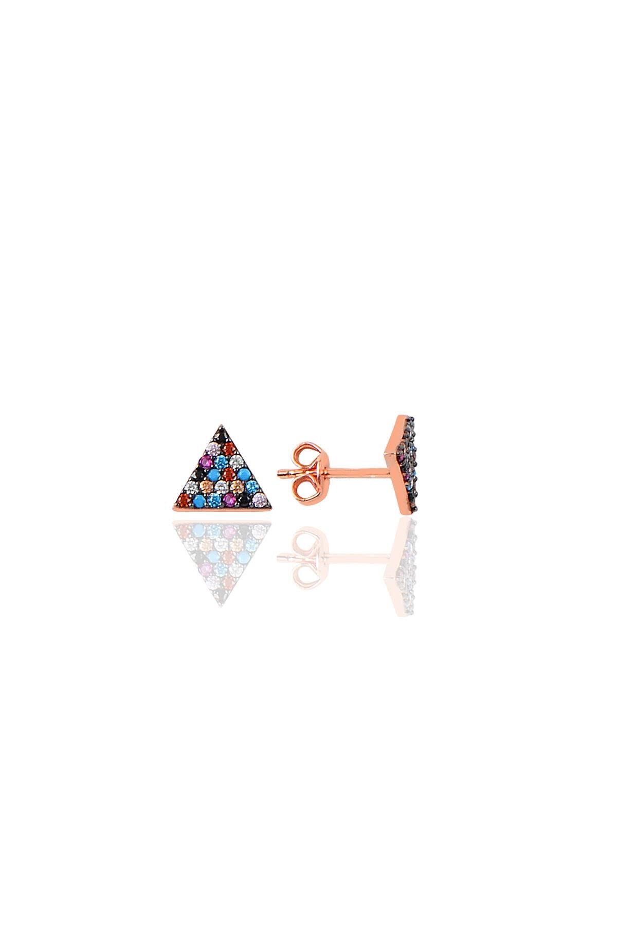 Gümüş mix taşlı üçgen küpe SGTL9605