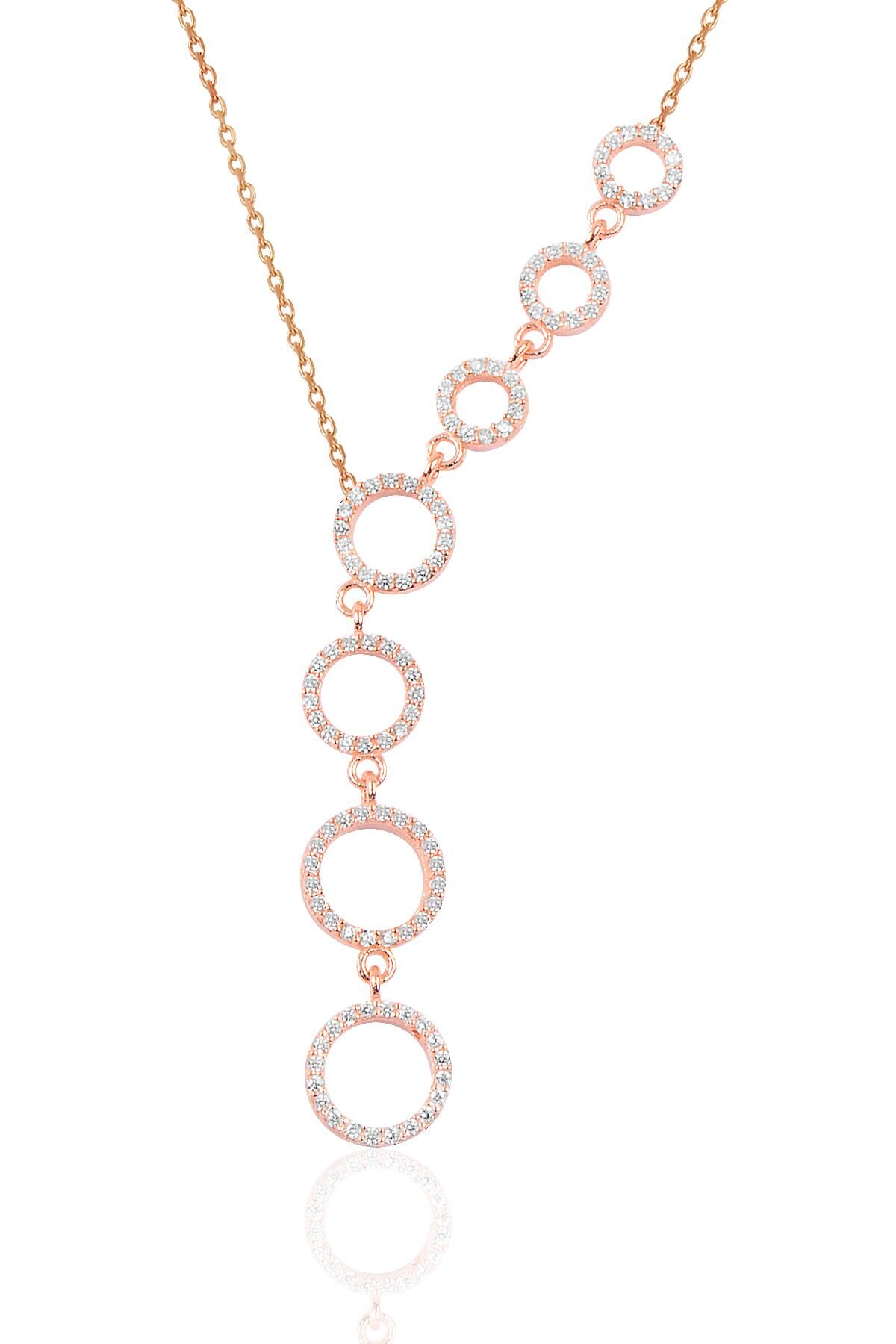 Gümüş rose zirkon taşlı kayan halkalar kolye SGTL10238ROSE