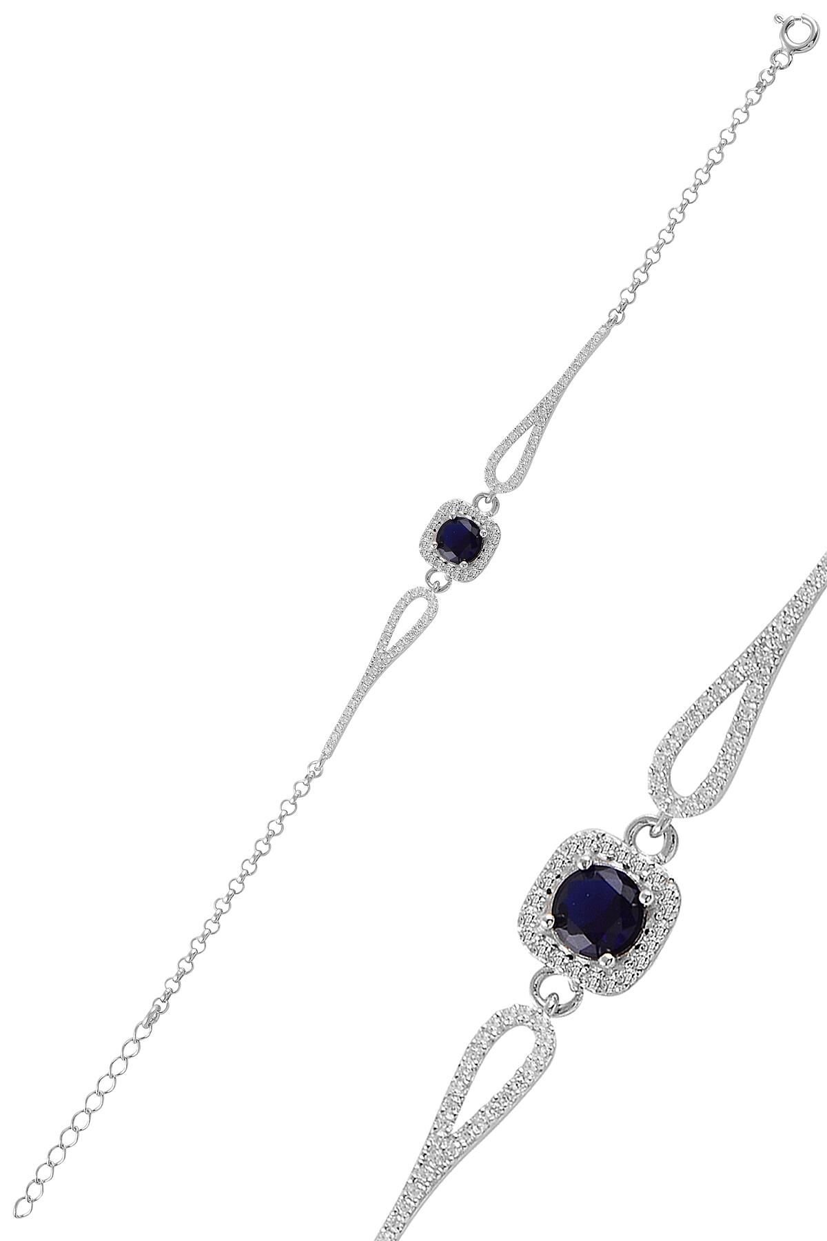 Gümüş rodyumlu pırlanta modeli safir ve zirkon taşlı kare bileklik SGTL11310LACI
