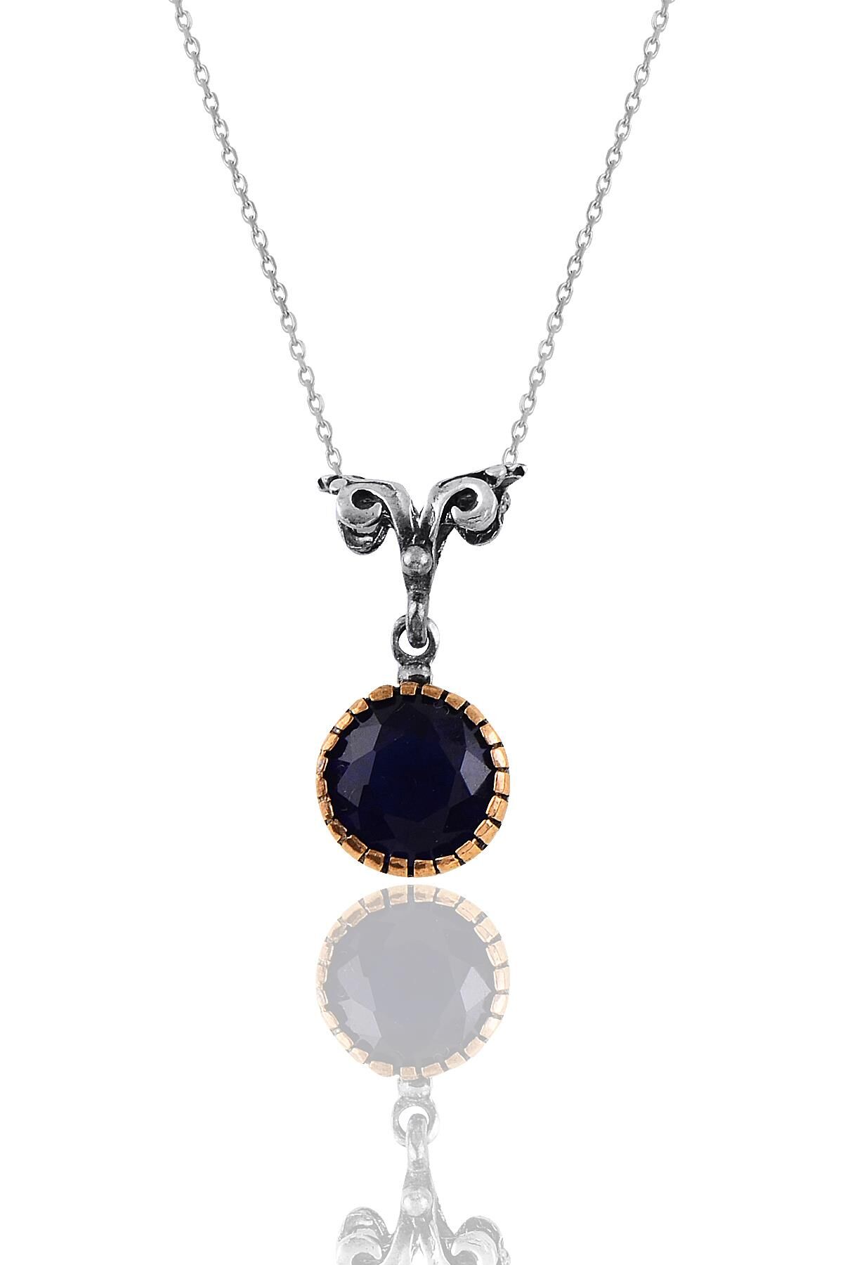 Gümüş safir taşlı otantik tektaş kolye SGTL10967LACI