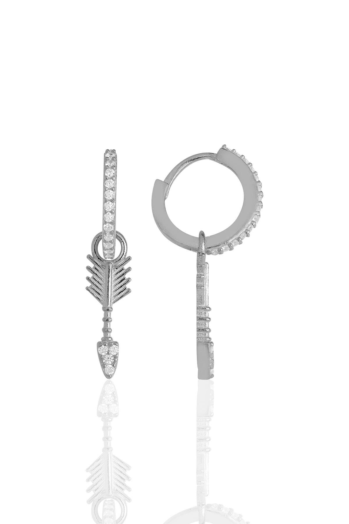 Gümüş rodyumlu zirkon taşlı ok küpe SGTL11623RODAJ