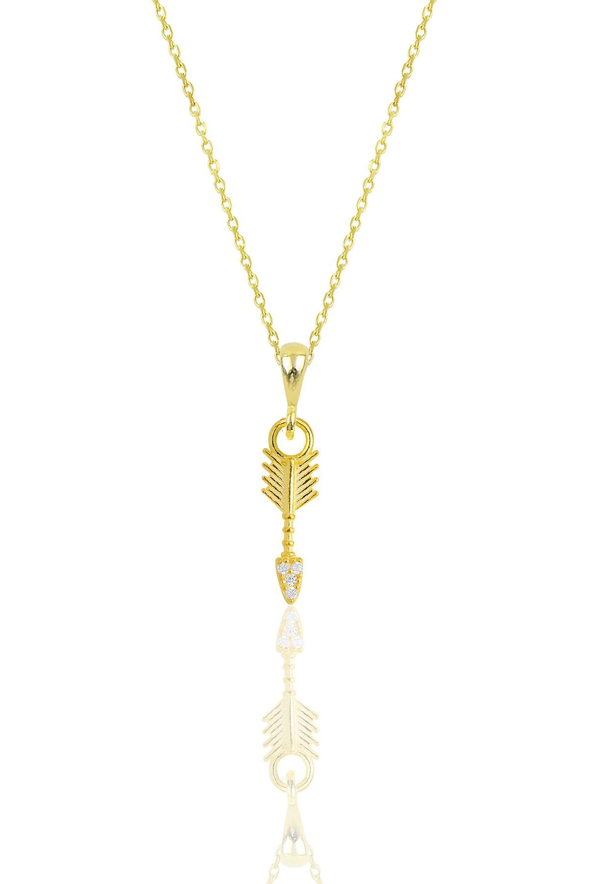 Gümüş altın yaldızlı zirkon taşlı ok kolye SGTL11876GOLD