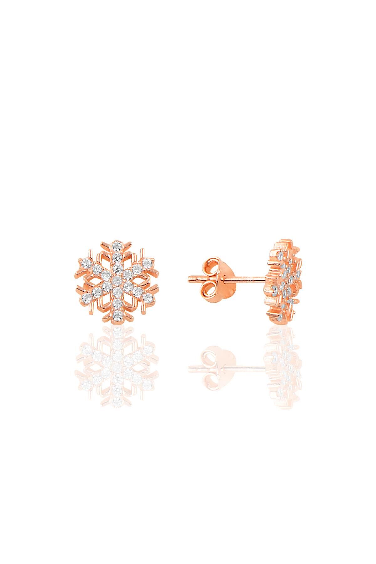 Gümüş rose new kar tanesi küpe SGTL10254ROSE
