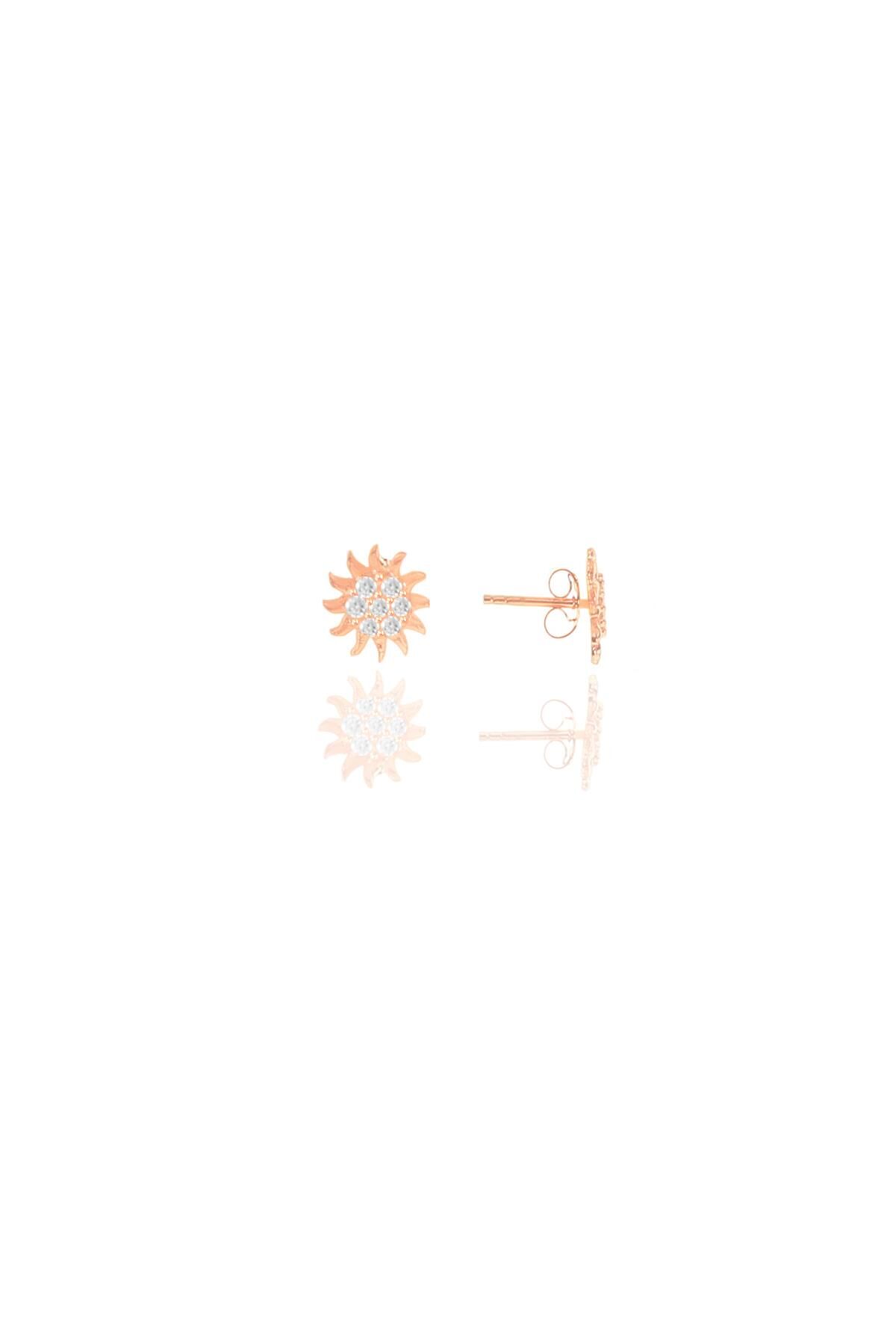 Gümüş rose zirkon taşlı mini güneş küpe SGTL11245ROSE