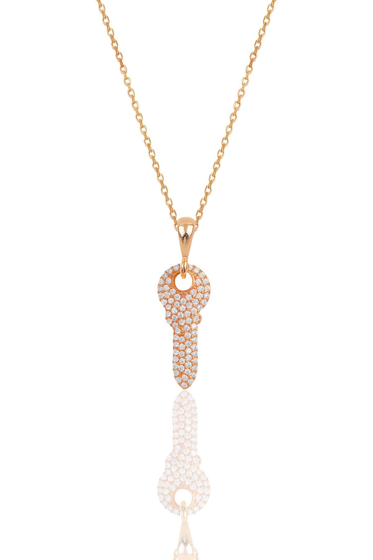 Gümüş rose zirkon taşlı anahtar kolye SGTL11871ROSE