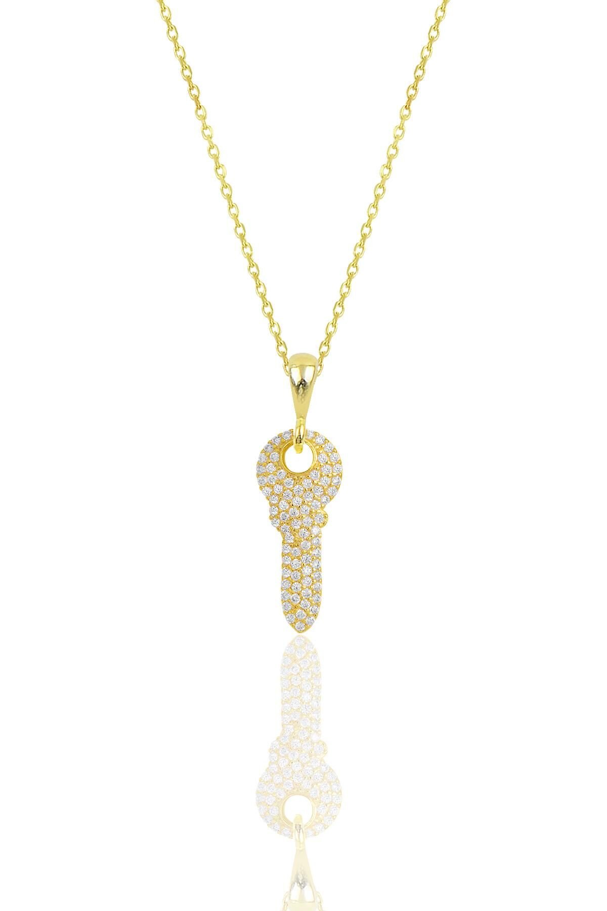 Gümüş altın yaldızlı zirkon taşlı anahtar kolye SGTL11871GOLD