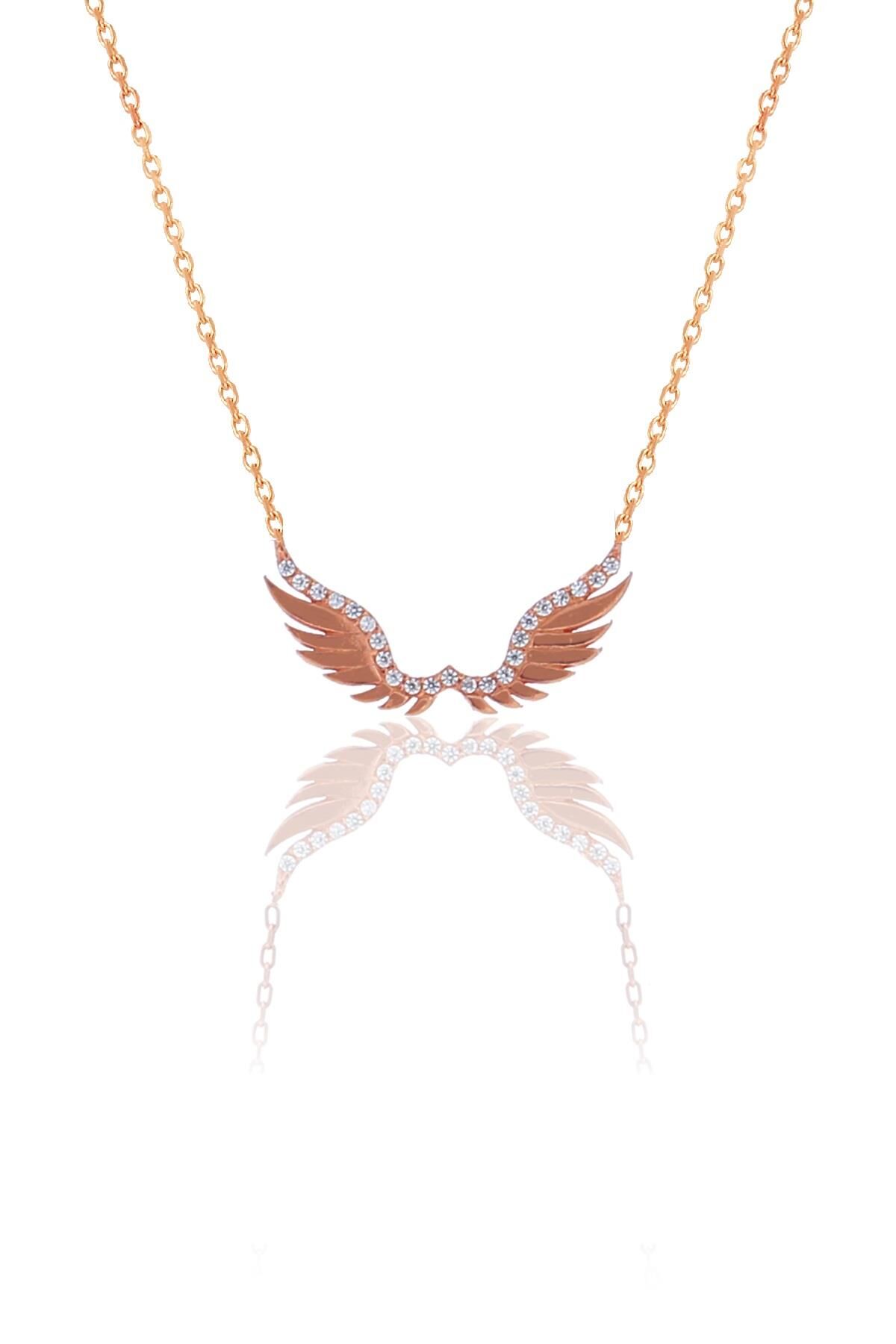 Gümüş rose zirkon taşlı kanat kolye SGTL10402ROSE