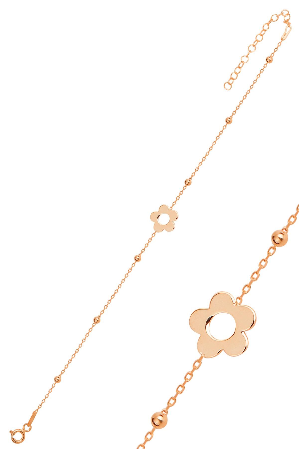 Gümüş rose top top zincirli çiçek bileklik SGTL11863ROSE