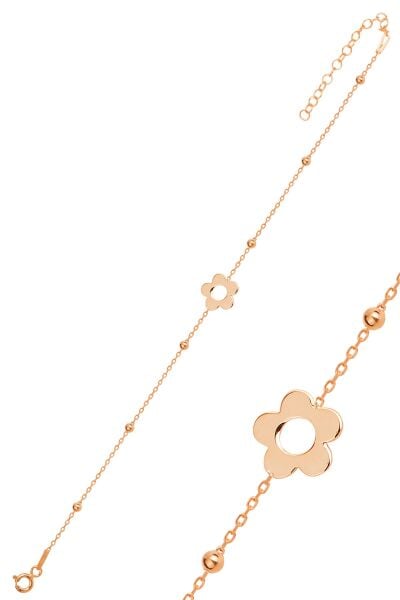 Gümüş rose top top zincirli çiçek bileklik SGTL11863ROSE