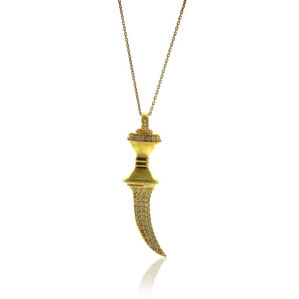 Zirkon taşlı Altın yaldızlı Kılıç kolye SGTL5729