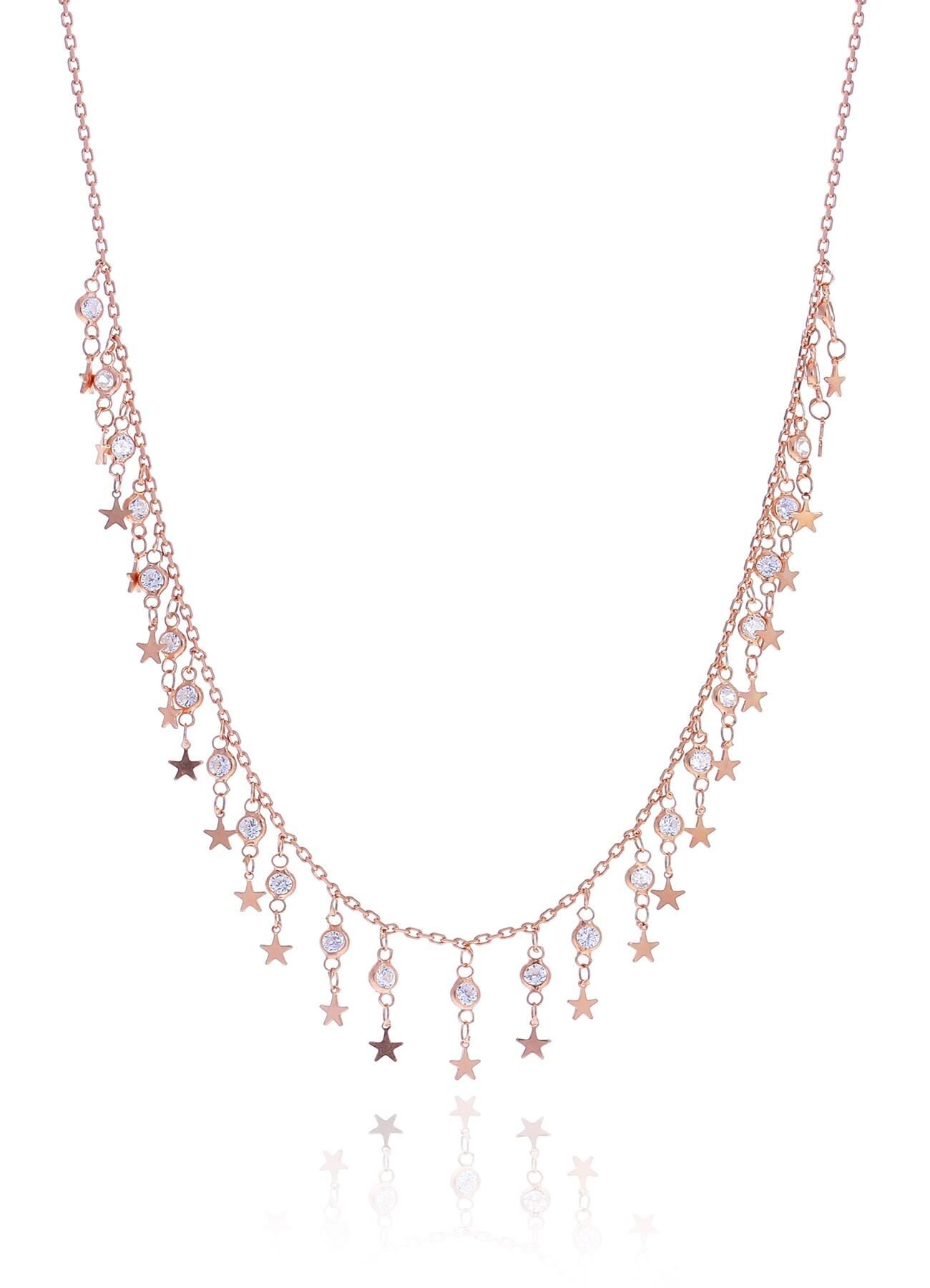 Gümüş rose zirkon taşlı yıldızlı kolye SGTL10484ROSE