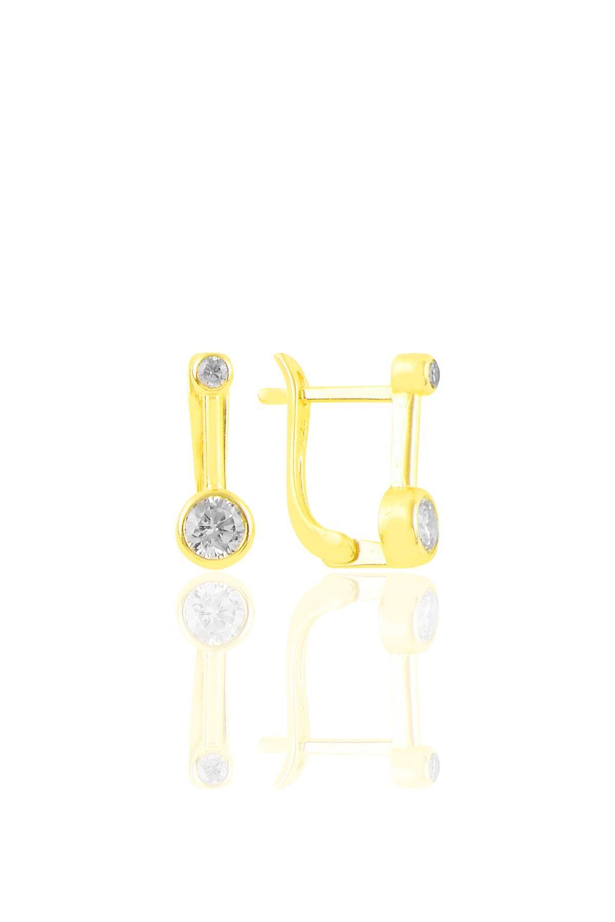 Gümüş altın yaldızlı zirkon taşlı j küpe SGTL11222GOLD