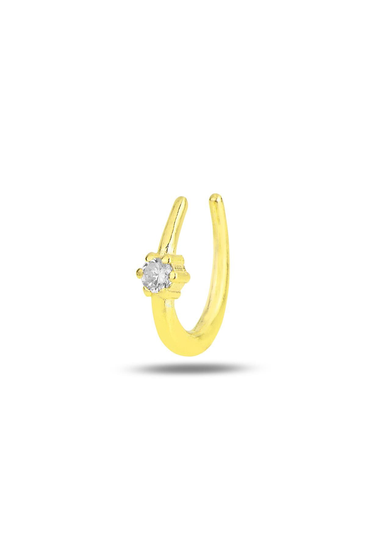 Gümüş altın yaldızlı zirkon taşlı sıkıştırmalı kıkırdak küpe SGTL11858GOLD