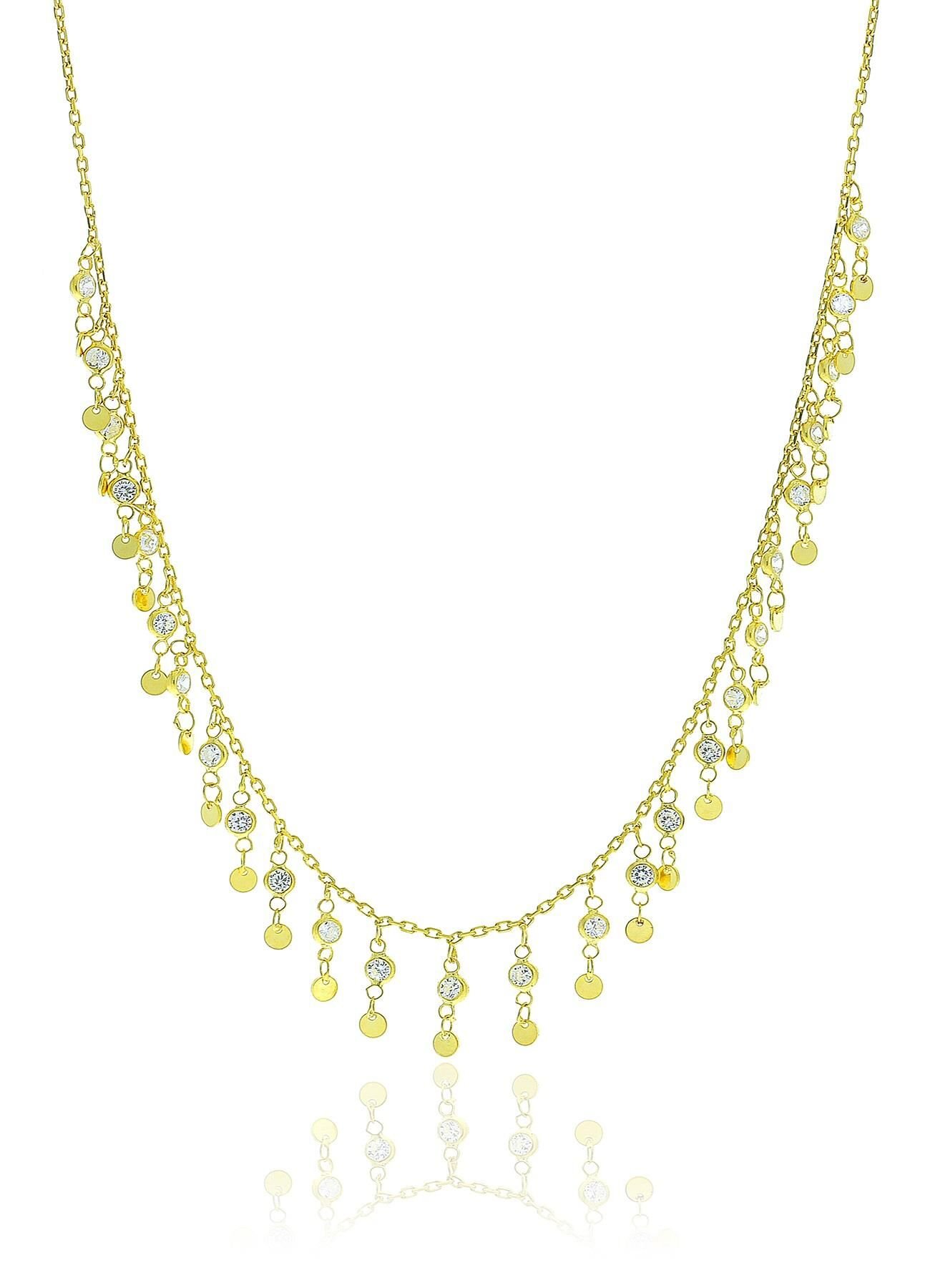 Gümüş altın yaldızlı zirkon taşlı pullu kolye SGTL10497GOLD