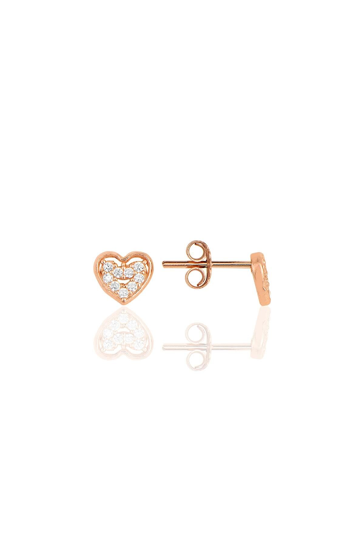 Gümüş rose zirkon taşlı kalp küpe SGTL11846ROSE