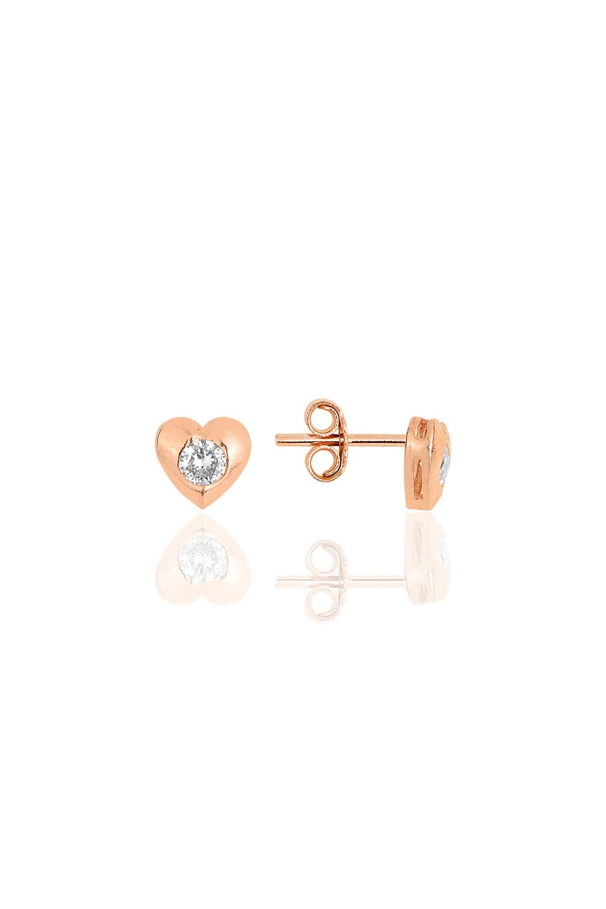 Gümüş rose zirkon taşlı kalp küpe SGTL11845ROSE