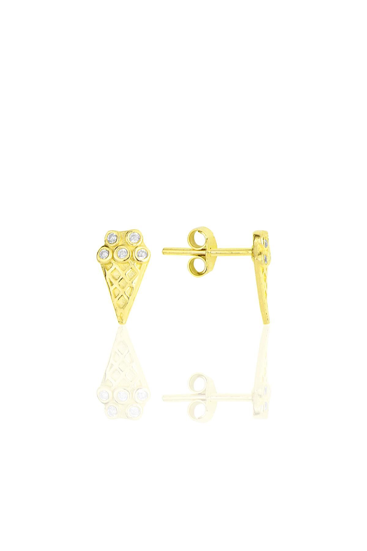 Gümüş altın yaldızlı zirkon taşlı dondurma küpe SGTL11844GOLD