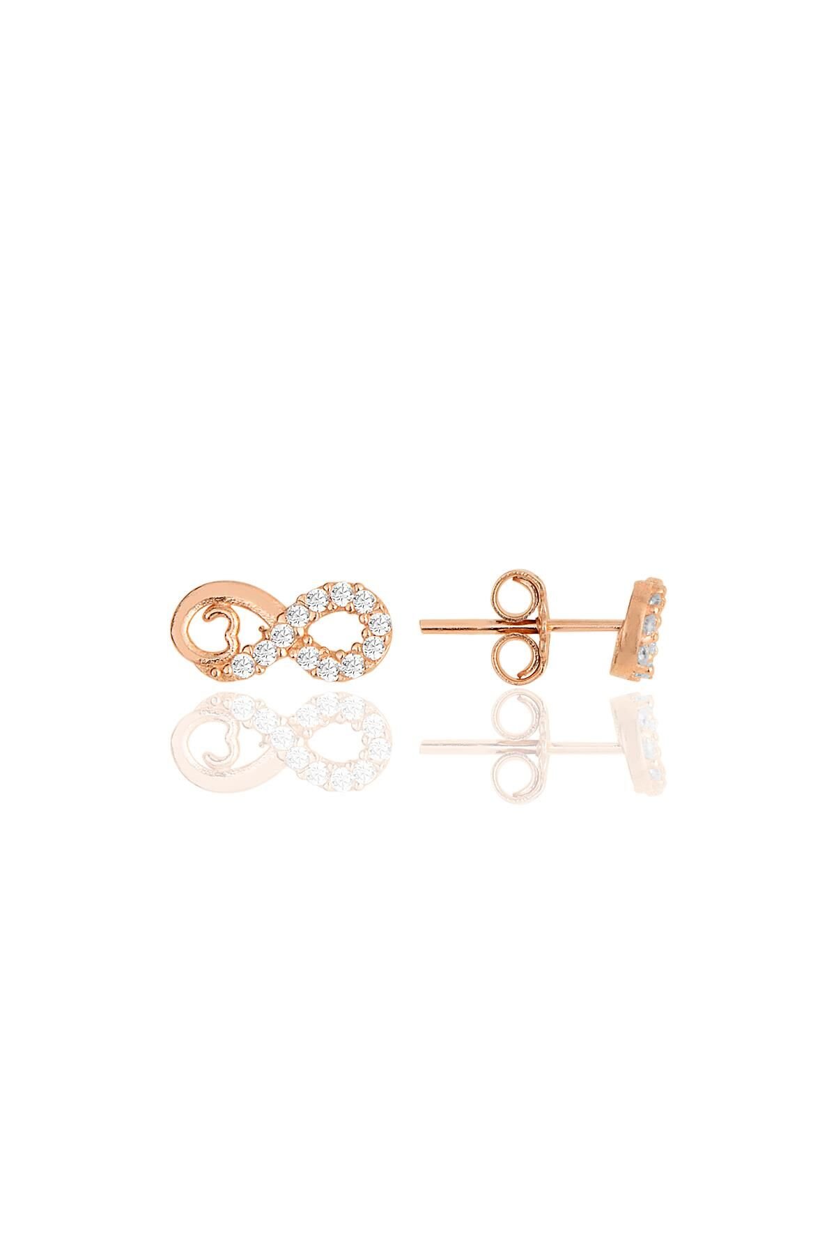 Gümüş rose zirkon taşlı kalp sonsuzluk küpe SGTL11842ROSE