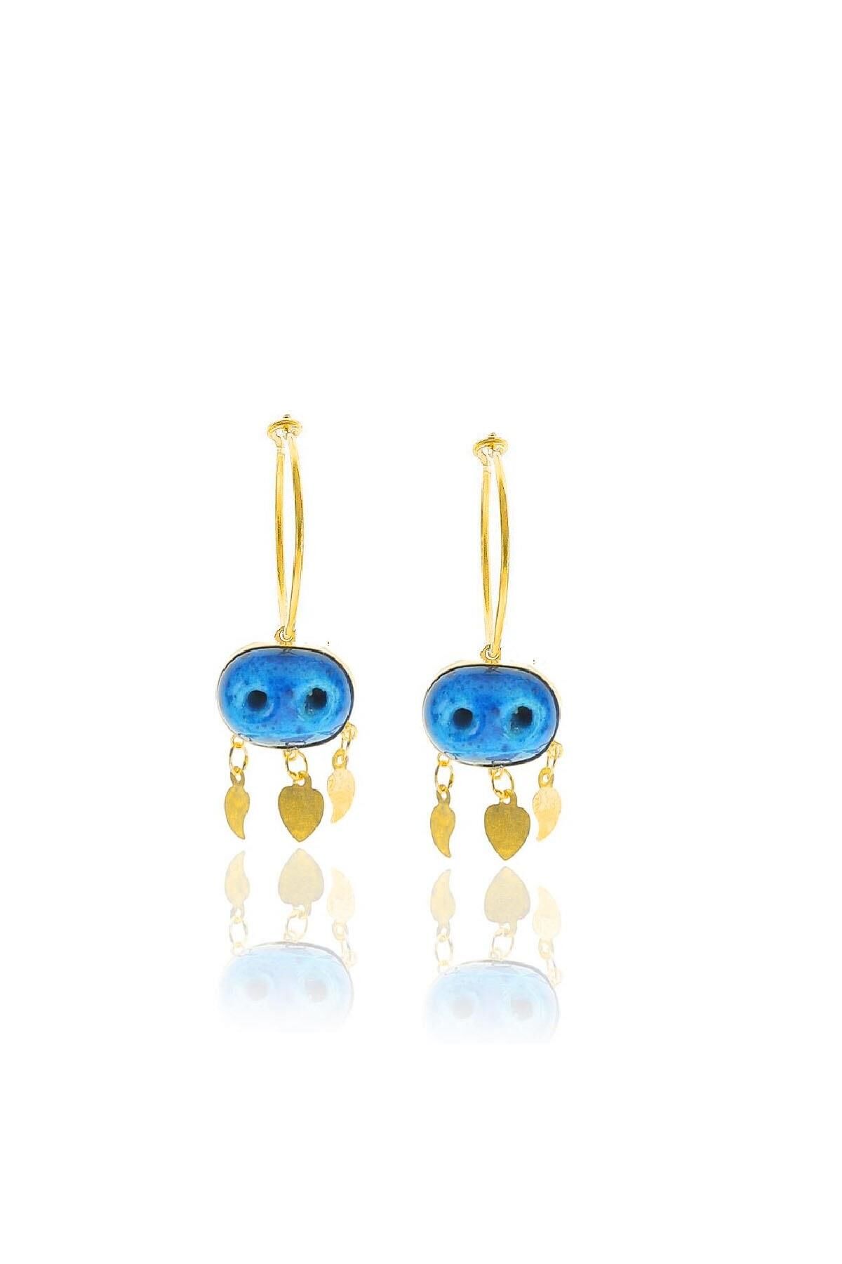 Gümüş süryanı nazar boncuğu halkalı küpe SGTL9675GOLD