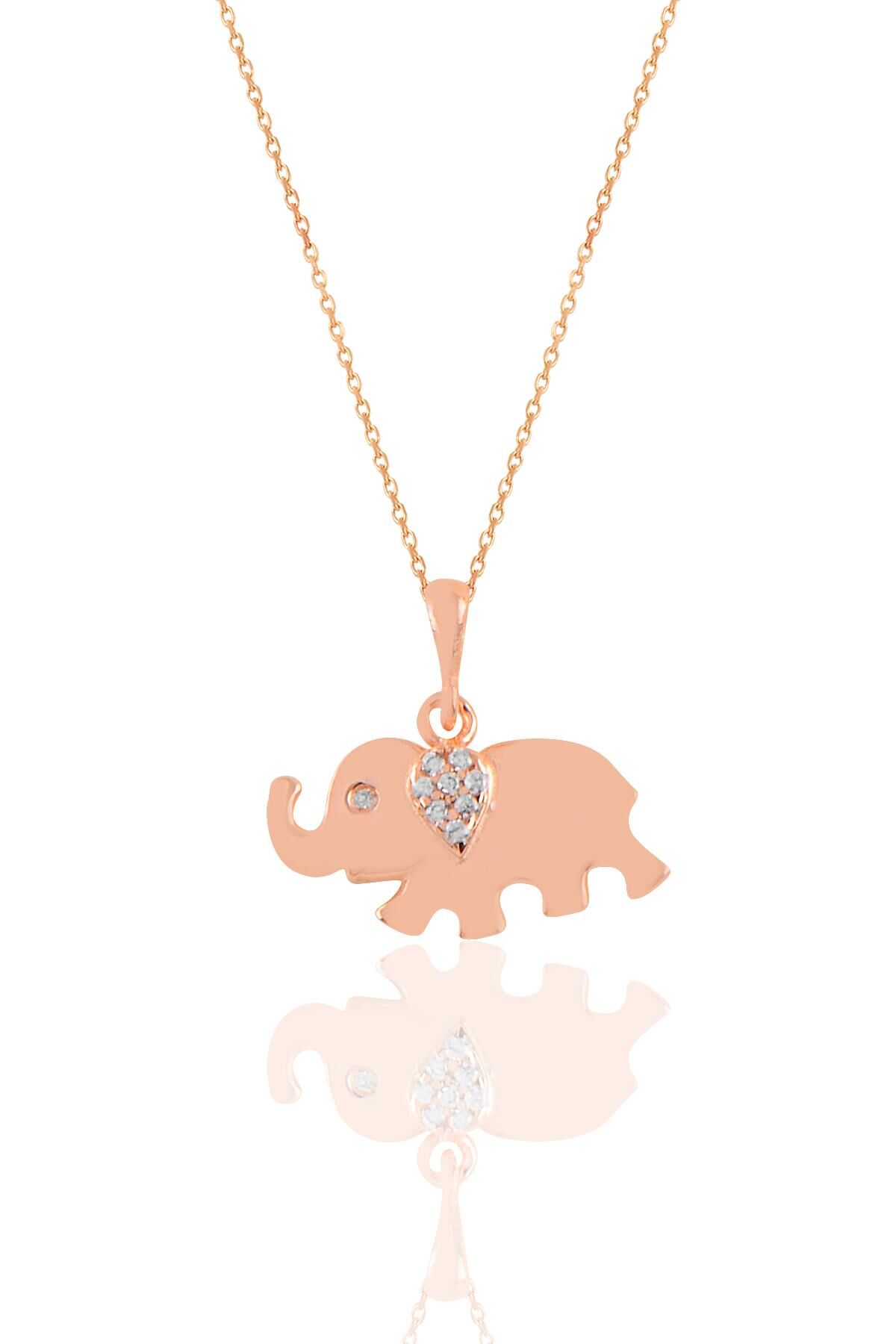 Gümüş rose zirkon taşlı fil kolye SGTL11193ROSE
