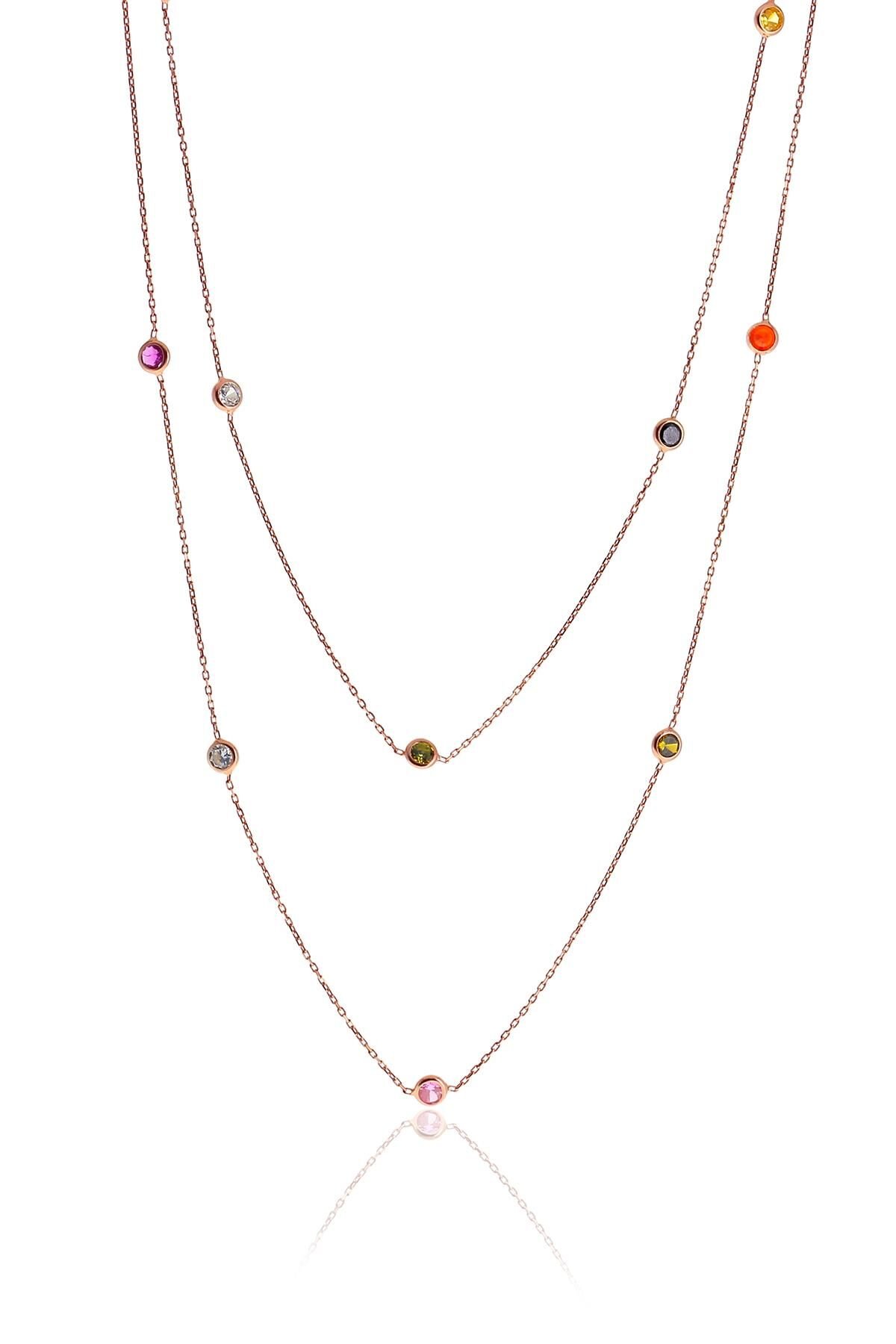 Gümüş rose renkli zirkon taşlı kolye 100 cm SGTL10508ROSE