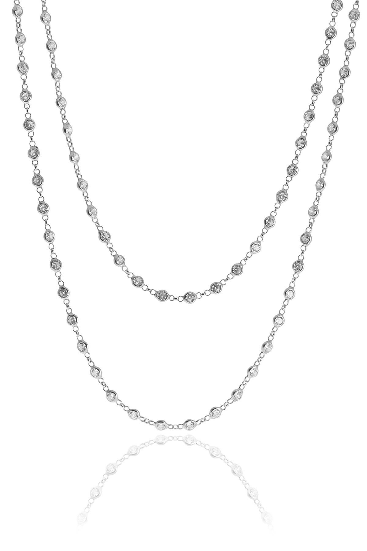 Gümüş rodyumlu zirkon taşlı 90 cm kolye SGTL10509RODAJ