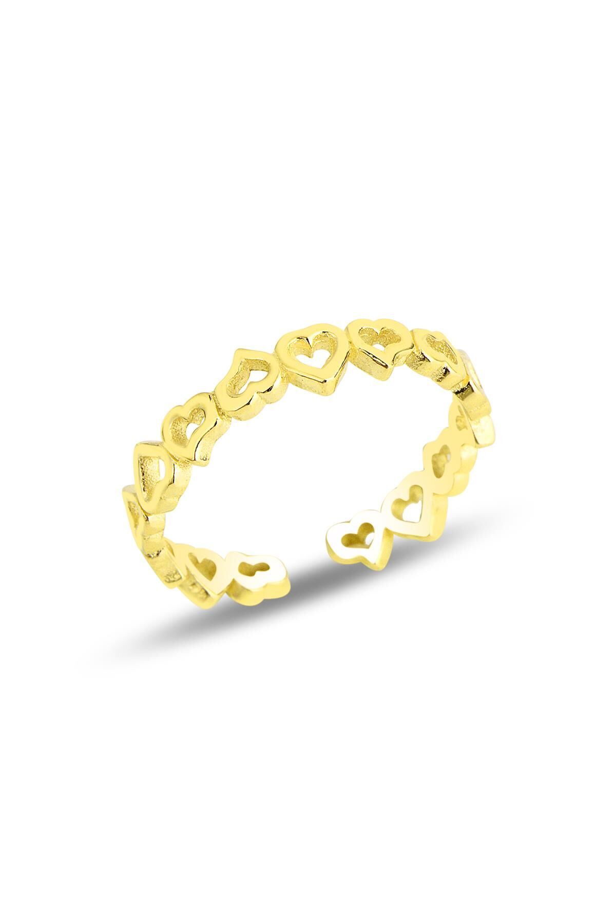 Gümüş altın yaldızlı birleşen kalpler ayarlamalı yüzük SGTL11821GOLD