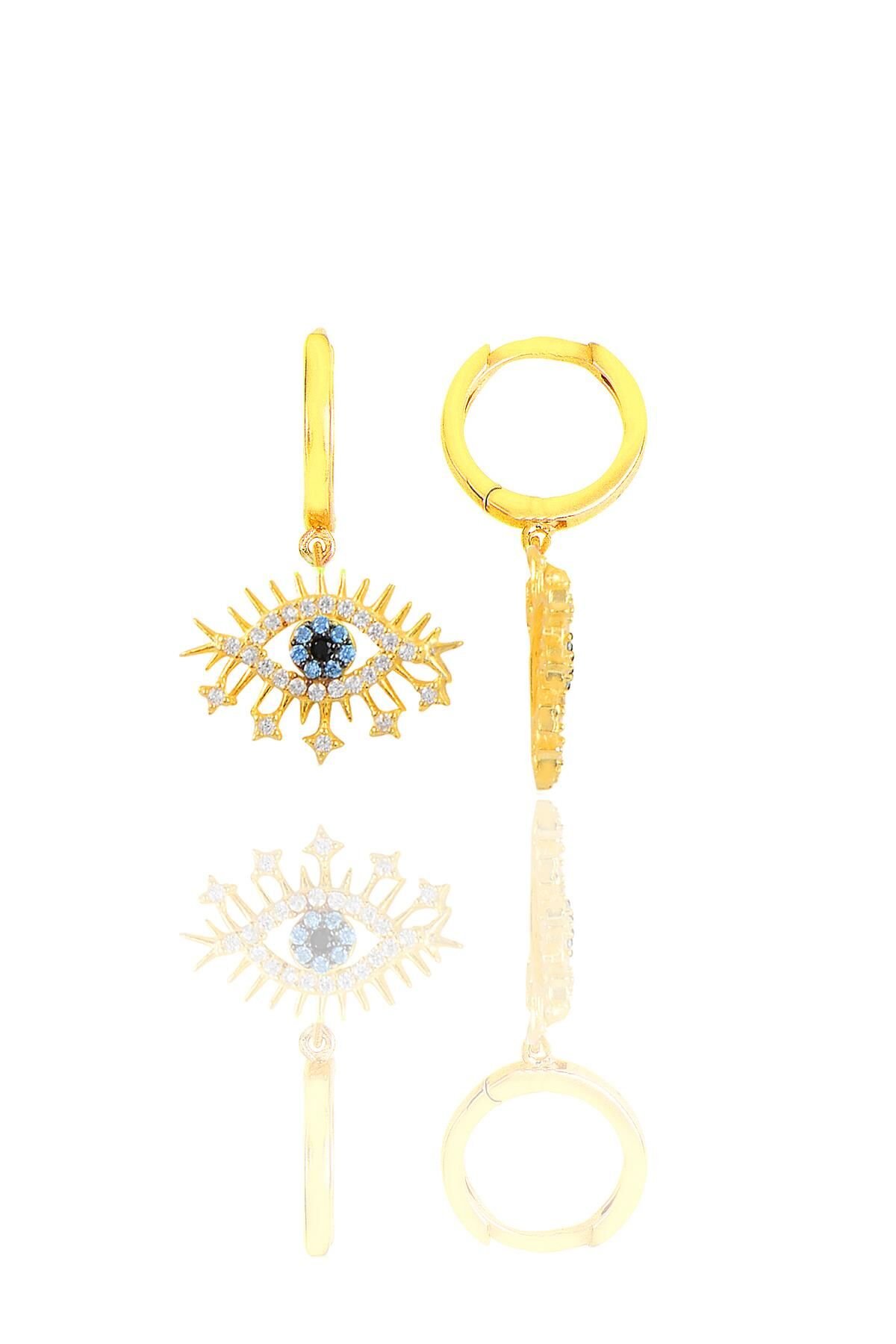 Gümüş altın yaldızlı zirkon taşlı lareyn küpe SGTL11544GOLD