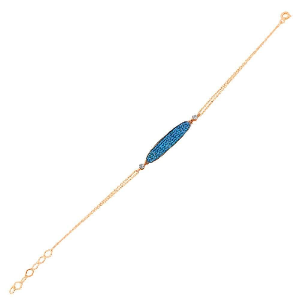 Gümüş rose turkuaz ve zirkon taşlı bileklik SGTL10769MAVI