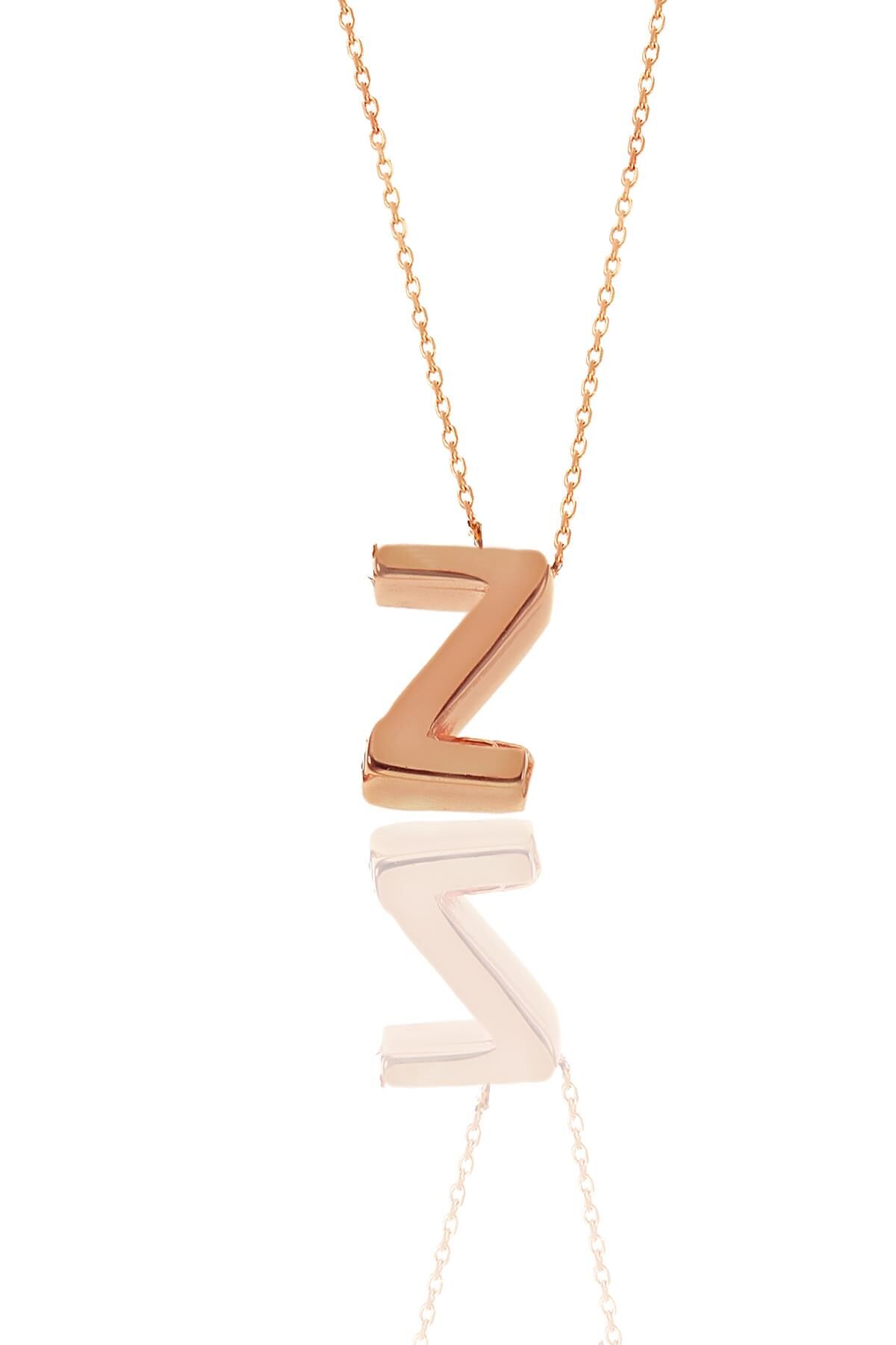 Gümüş rose üç boyutlu minimal Z harf kolye SGTL11182Z
