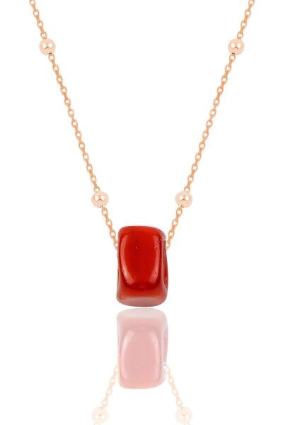 Gümüş mercan renkli top top zincirli kolye SGTL9717ROSE