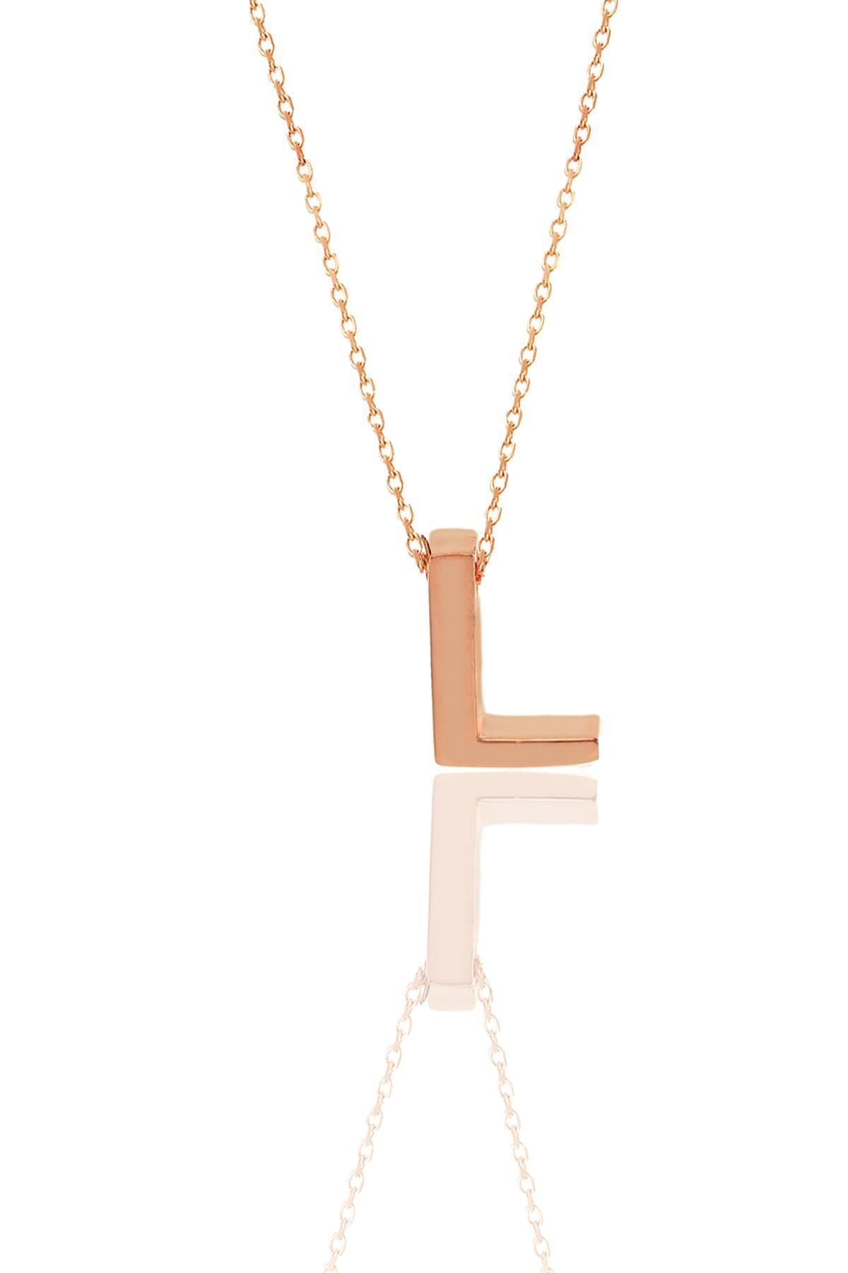 Gümüş rose üç boyutlu minimal L harf kolye SGTL11182L