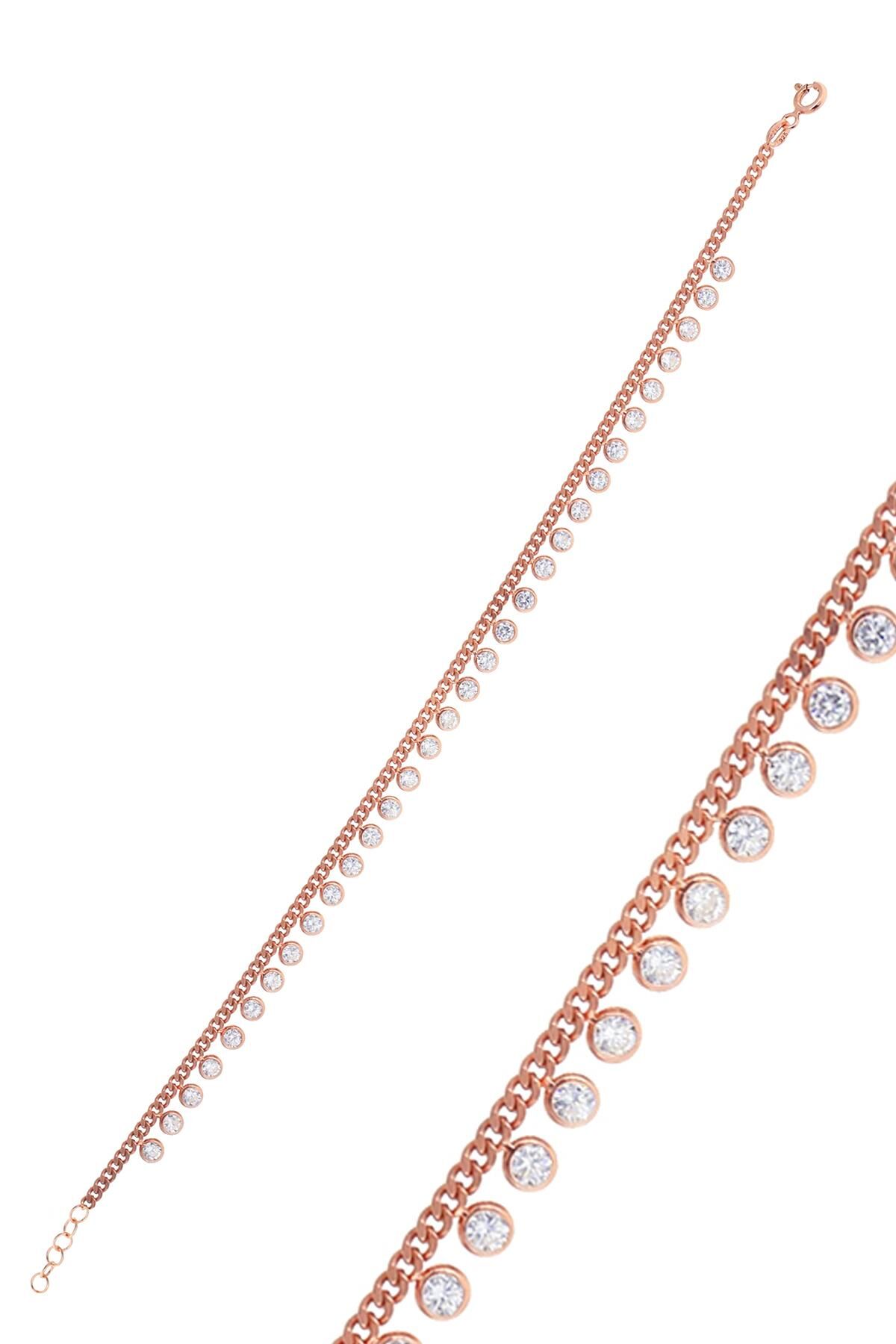 Gümüş rose zirkon taşlı gurmet zincirli halhal SGTL10533ROSE