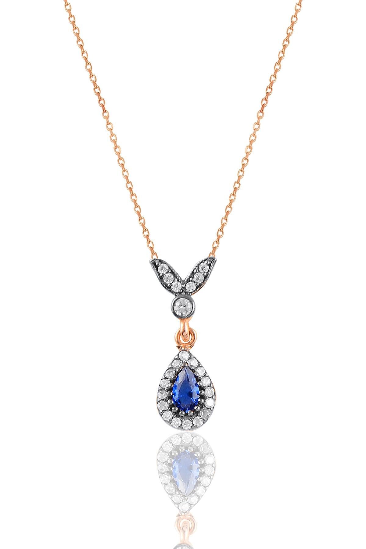Gümüş rose safir taşlı damla kolye SGTL10989SAFIR