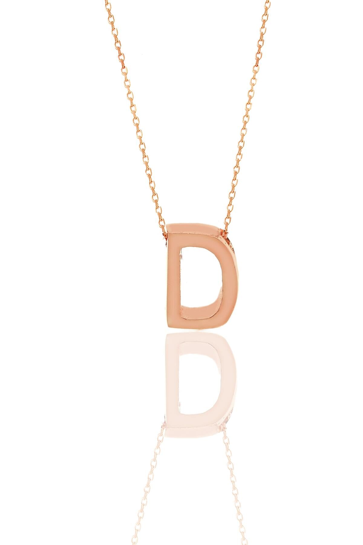 Gümüş rose üç boyutlu minimal D harf kolye SGTL11182D