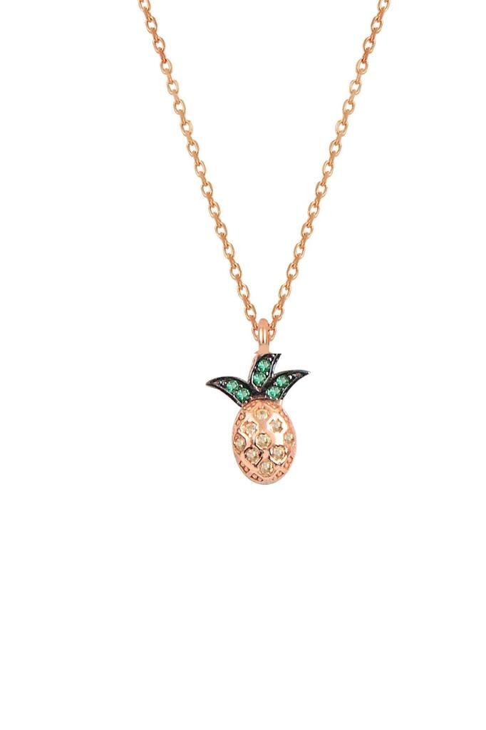 Gümüş rose zirkon taşlı ananas modeli kolye SGTL10847ROSE
