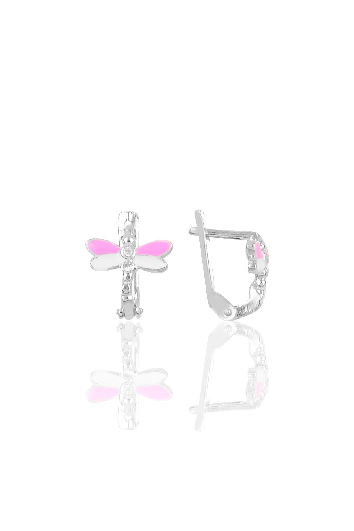 Gümüş rodyumlu pembe mineli yusufçuk küpe SGTL10289RDJPMB