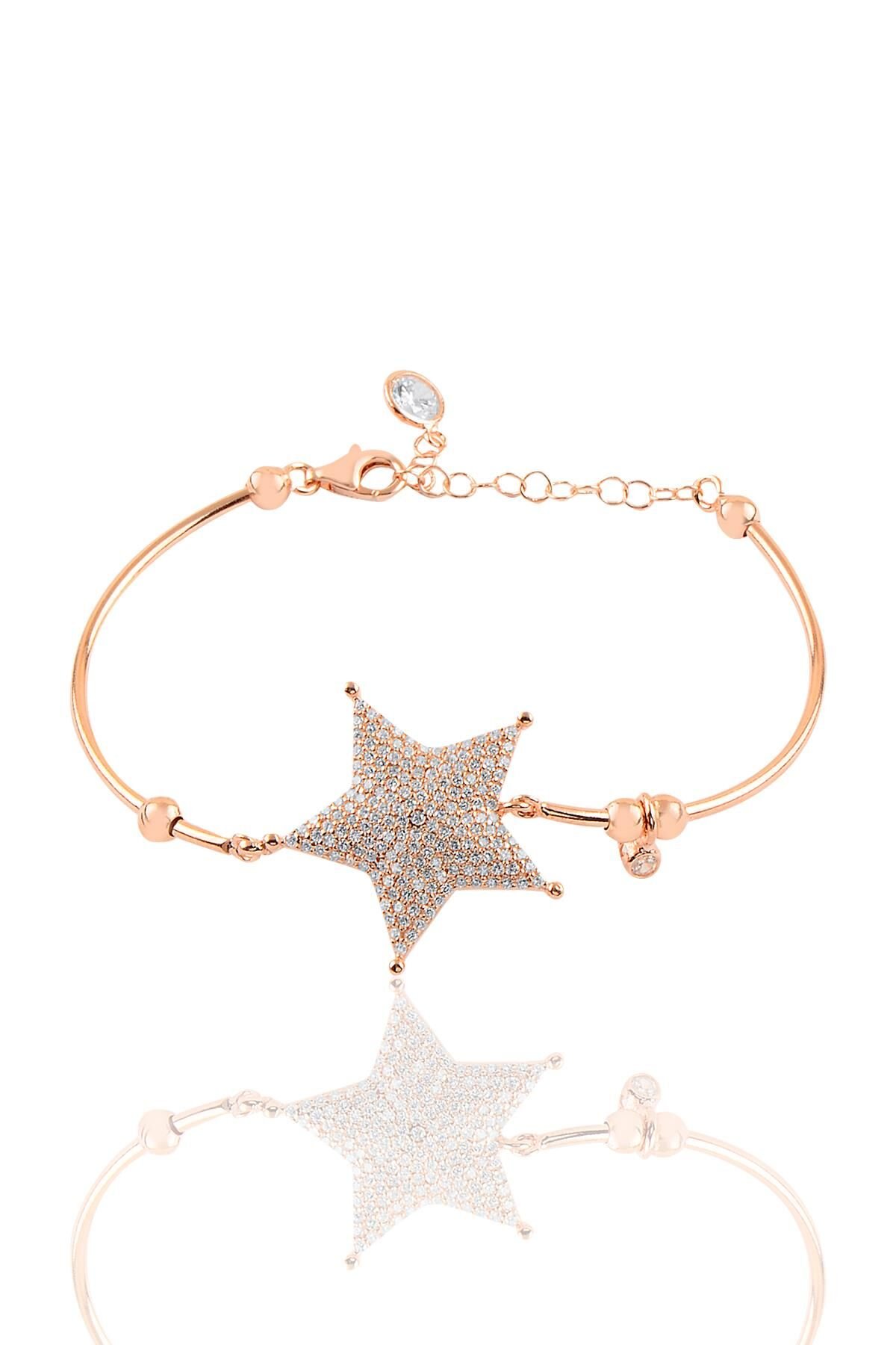 Gümüş rose zirkon taşlı star bilezik SGTL10996ROSE