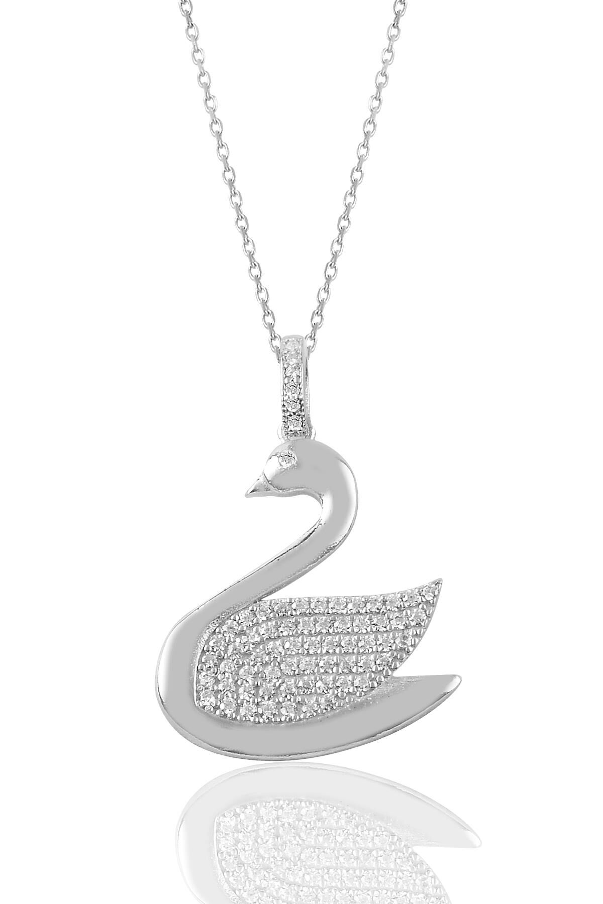 Gümüş zirkon taşlı kuğu kolye SGTL9099